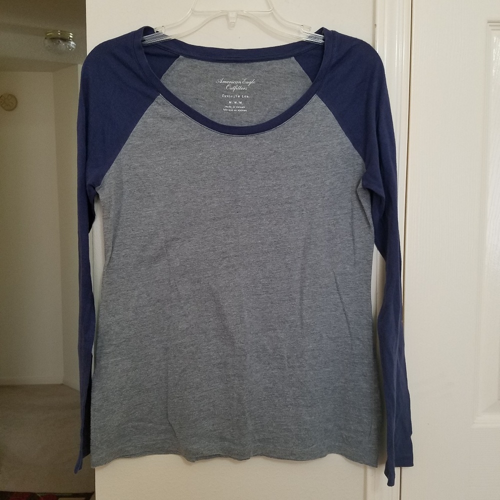 American Eagle Blue and Gray Baseball Tee